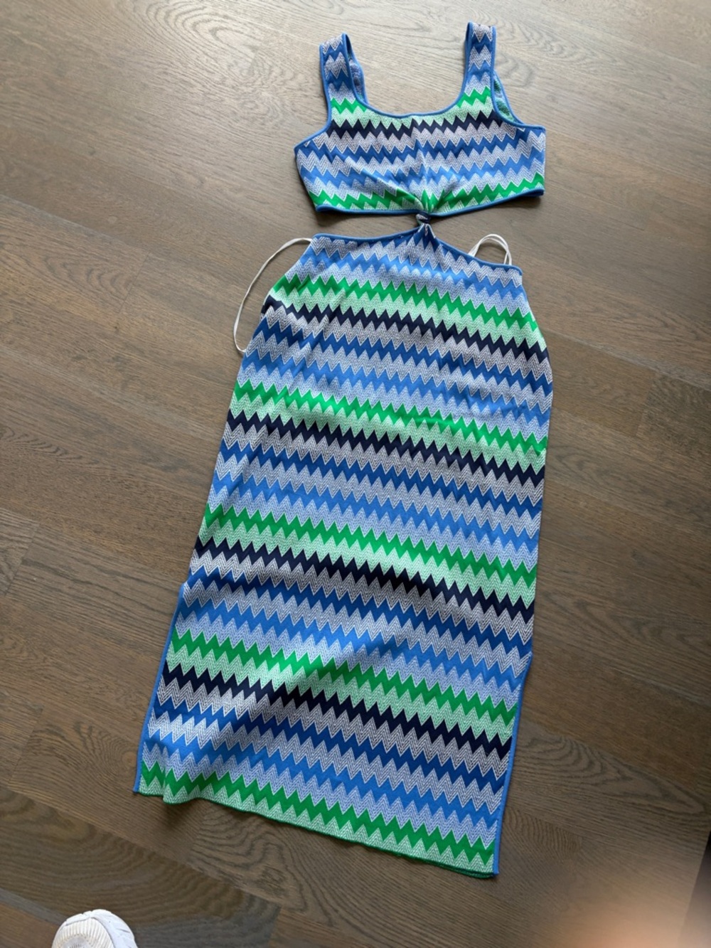 SOLID & STRIPED Blue, Green, Navy Zigzag Knit Midi Dress Set